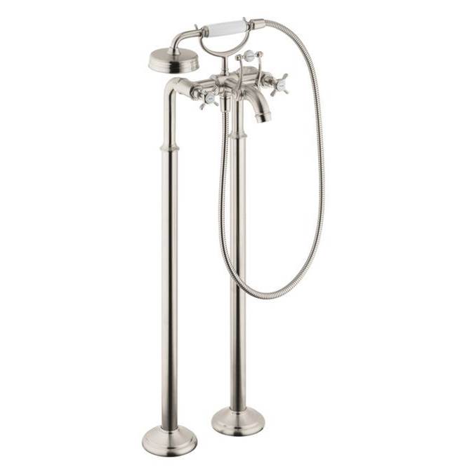 Axor Montreux 2-Handle Freestanding Tub Filler Trim with Cross Handles and 1.8 GPM Handshower in Brushed Nickel