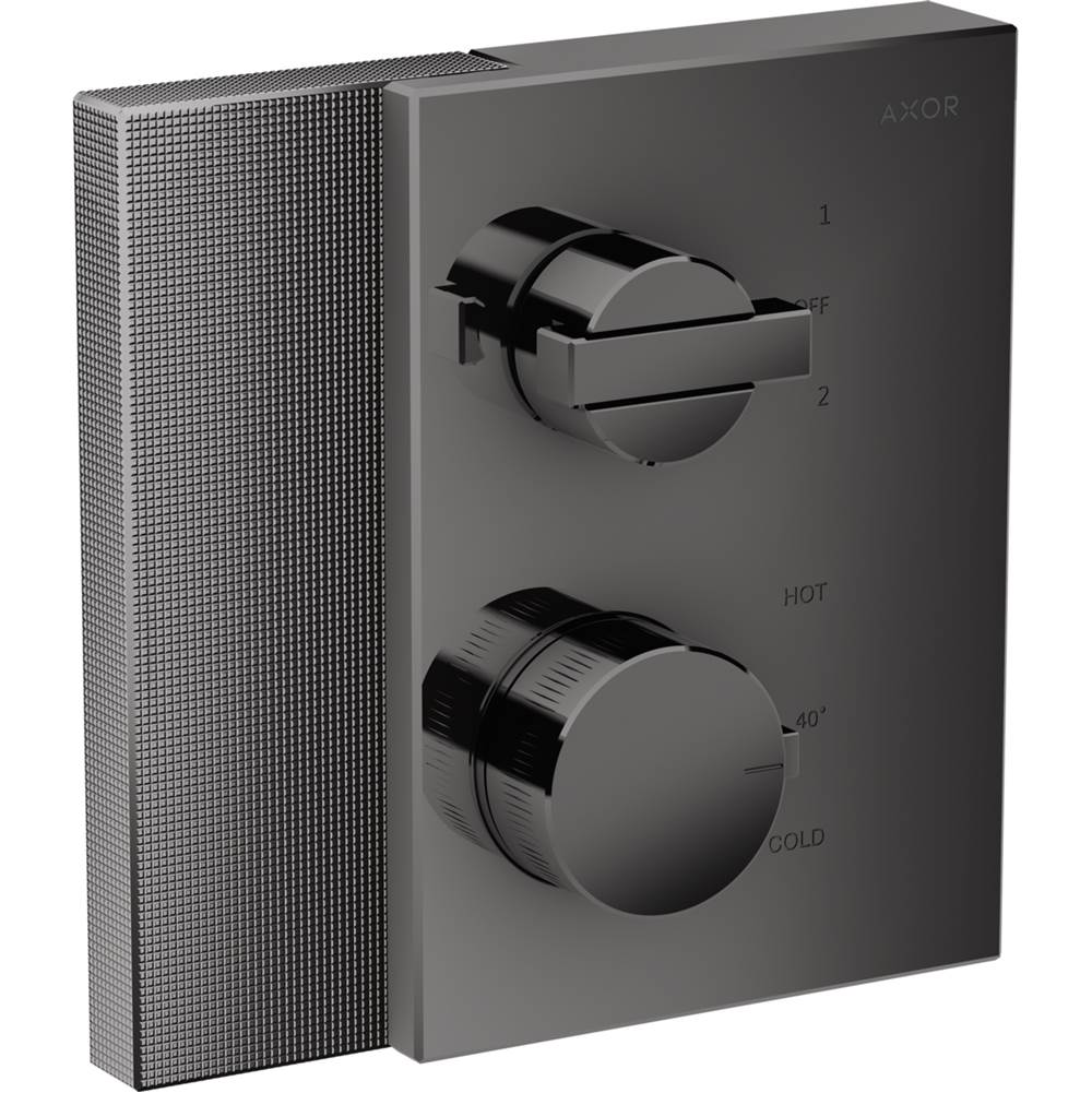 Axor Edge Thermostatic Trim with Volume Control and Diverter - Diamond Cut in Polished Black Chrome