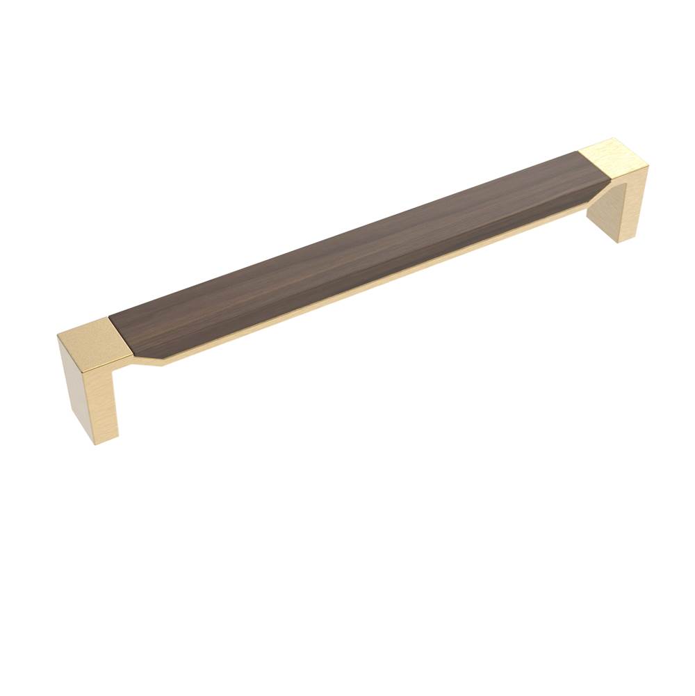 Belwith Keeler Fuse Collection Appliance Pull 12 Inch Center to Center Brushed Golden Brass with Walnut Finish