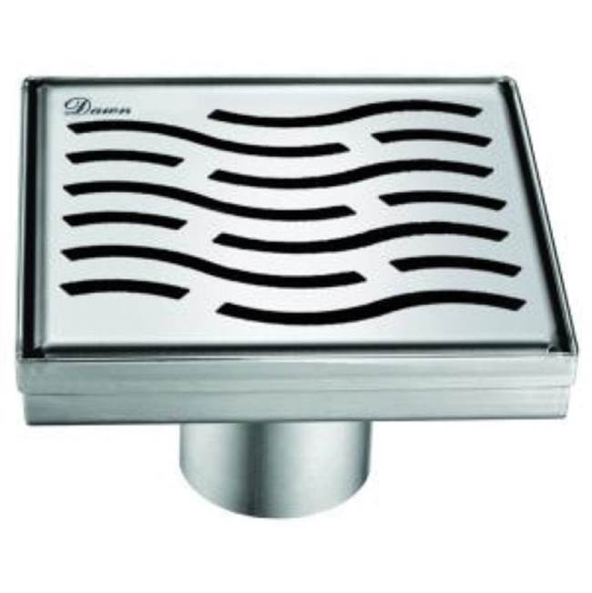 Dawn Shower square drain 14G, 304 type stainless steel, matte gold finish: 5-1/4''L x 5-1/4''W x 3-1/8''D Drain: 2''