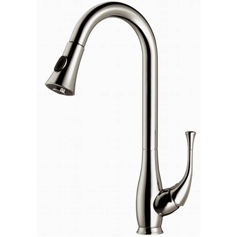 Dawn Dawn® Single lever kitchen faucet with push button pull out spray, Brushed Nickel