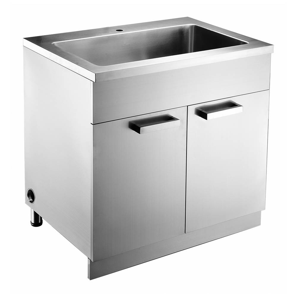 Dawn Stainless Steel Sink Base Cabinet (Sink: ASU106), 20G: 33''L x 25-1/2''W x 36''H, comes with Garbage Can GC036 and Cutting Board CB019