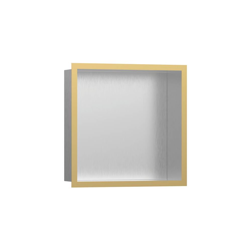 Hansgrohe XtraStoris Individual Wall Niche Brushed Stainless Steel with Design Frame 12''x 12''x 4''  in Polished Gold Optic