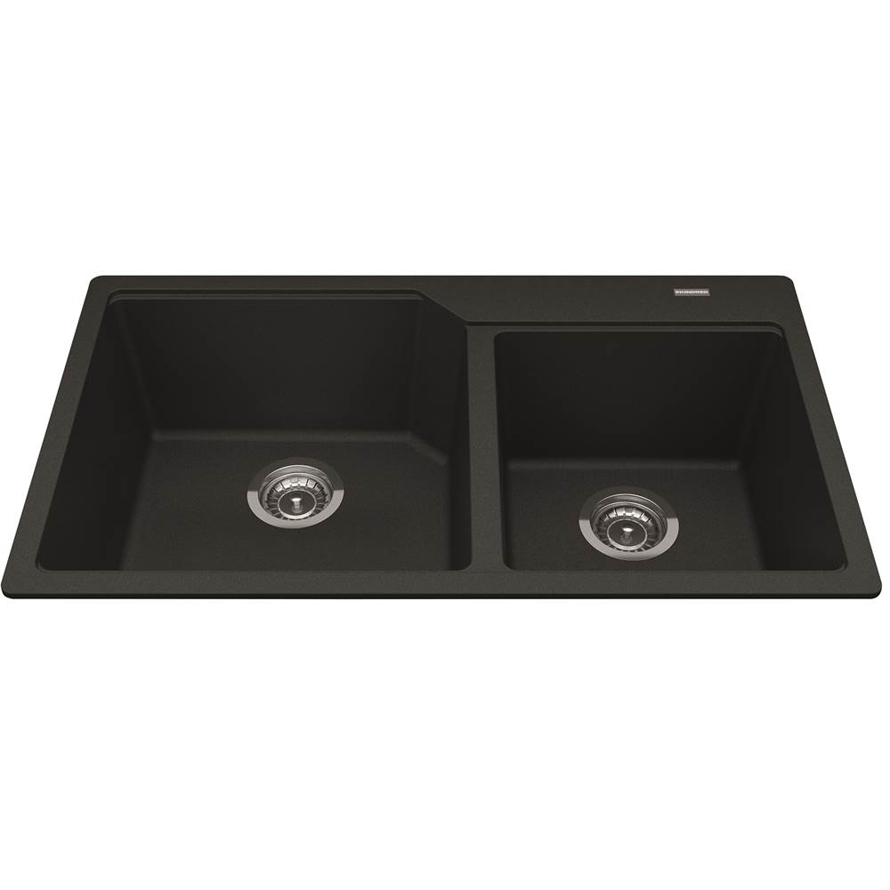 Kindred Granite Series 33.88-in LR x 19.69-in FB x 9.06-in DP Drop In Double Bowl Granite Kitchen Sink, MGCM2034-9ONN