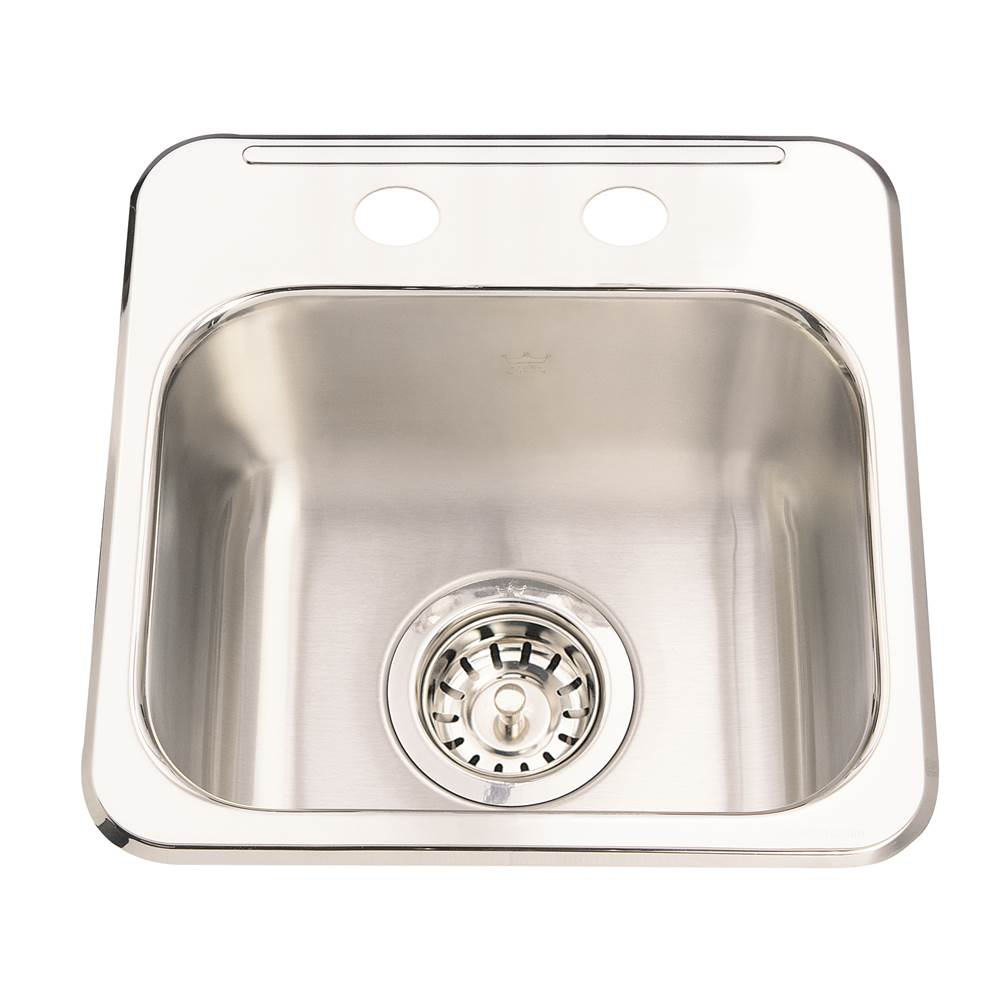 Kindred Utility Collection 13.63-in LR x 13.63-in FB x 6-in DP Drop In Single Bowl 2-Hole Stainless Steel Hospitality Sink, QSL1313-6-2N