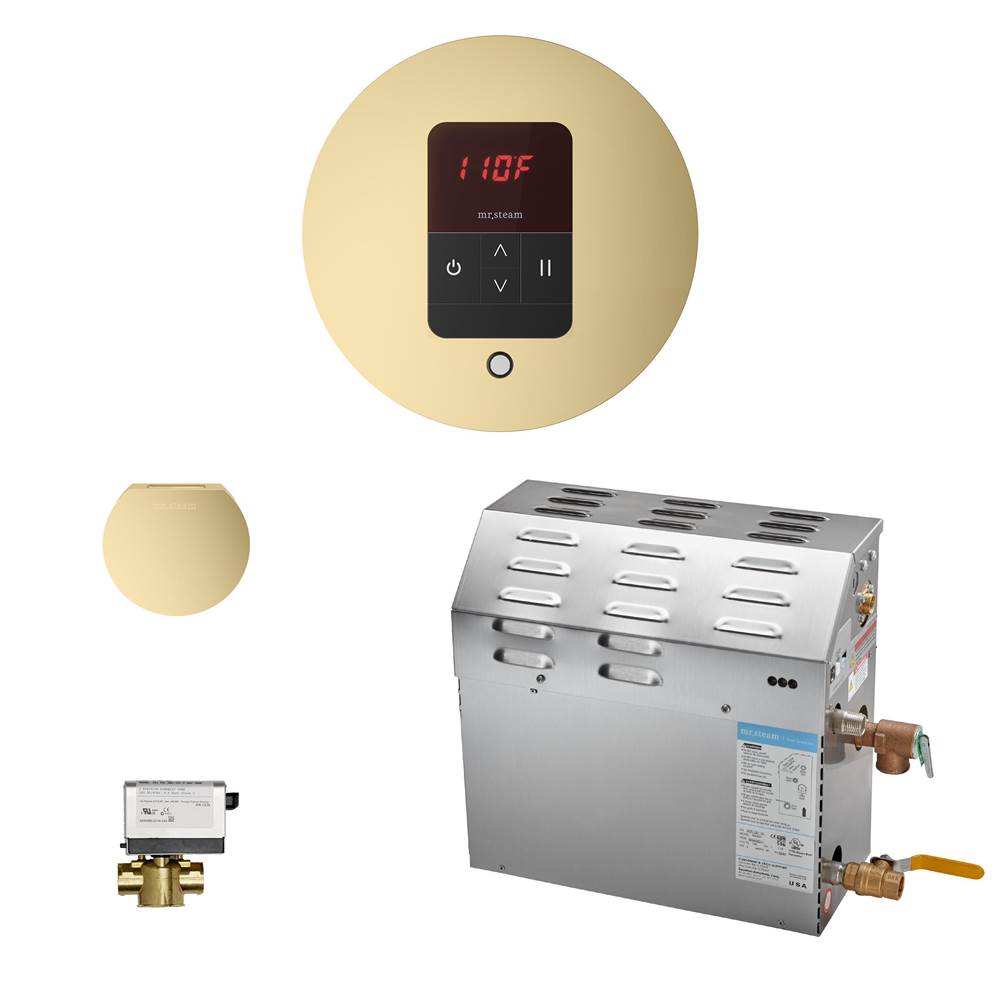 Mr. Steam MS (iTempo) 7.5 kW (7500 W) Steam Shower Generator Package with iTempo Control in Round Satin Brass