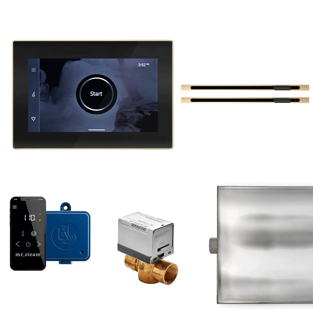 Mr. Steam XButler Max Linear Steam Shower Control Package with iSteamX Control and Linear SteamHead in Black Polished Brass