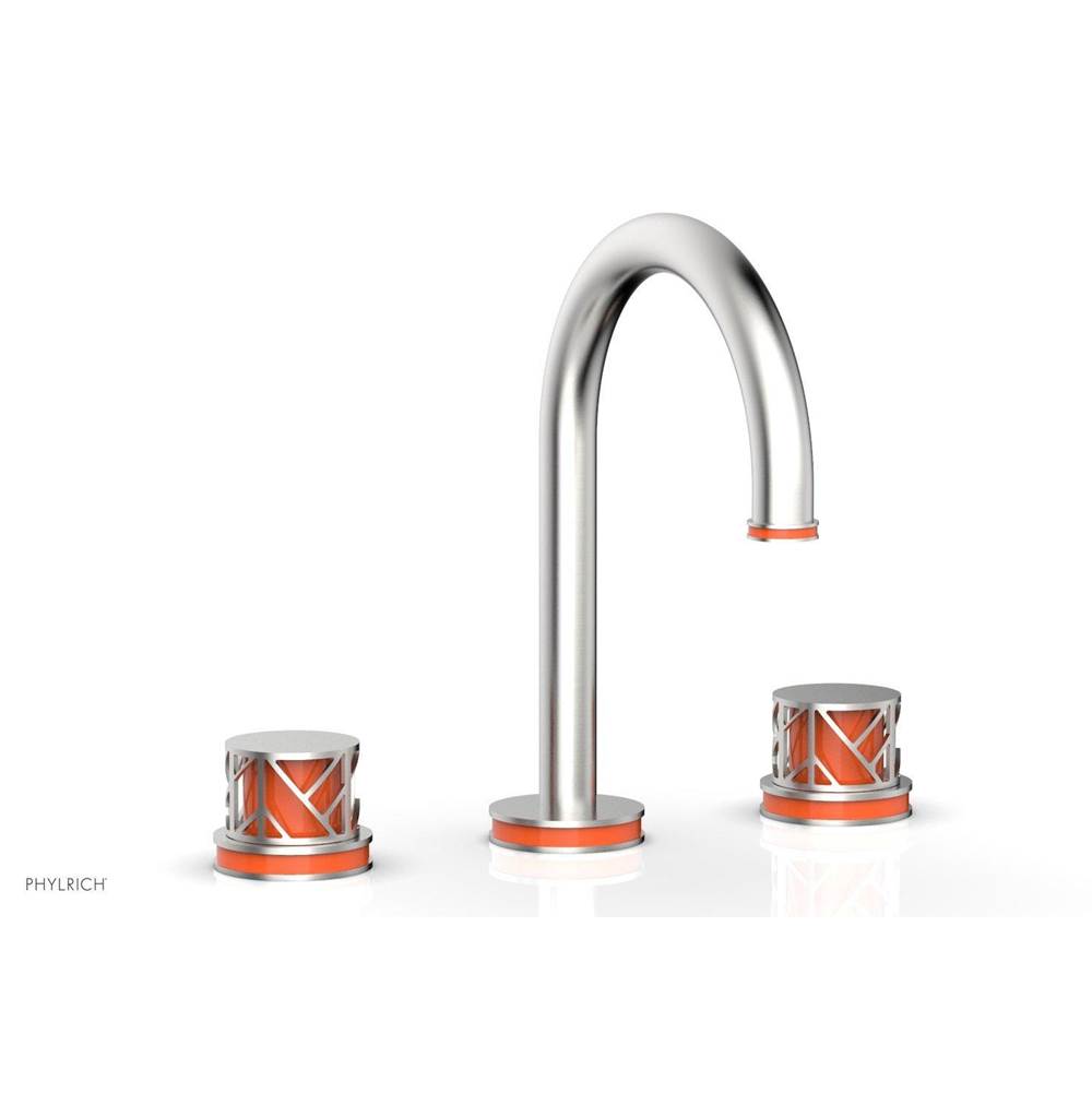 Phylrich Burnished Gold Jolie Widespread Lavatory Faucet With Gooseneck Spout, Round Cutaway Handles, And Orange Accents - 1.2GPM