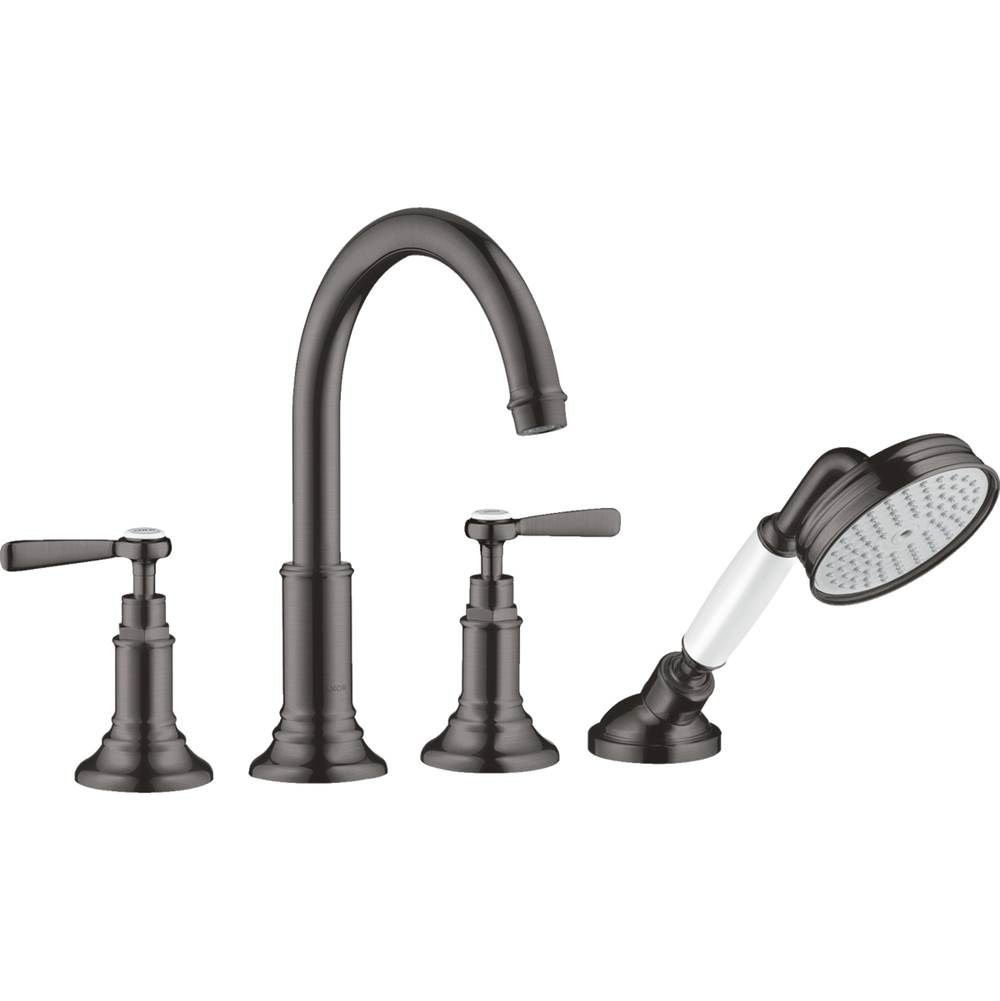 Axor Montreux 4-Hole Roman Tub Set Trim with Lever Handles and 1.8 GPM Handshower in Brushed Black Chrome