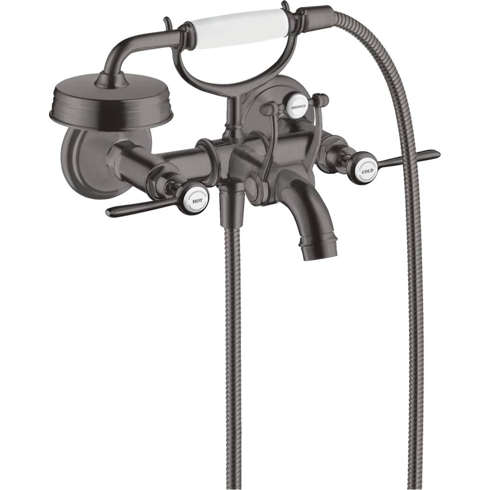 Axor Montreux 2-Handle Wall-Mounted Tub Filler with Lever Handles and 1.8 GPM Handshower in Brushed Black Chrome