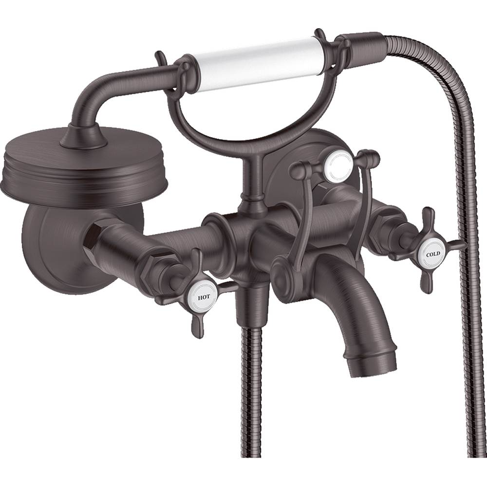 Axor Montreux 2-Handle Wall-Mounted Tub Filler with Cross Handles and 1.8 GPM Handshower in Brushed Black Chrome