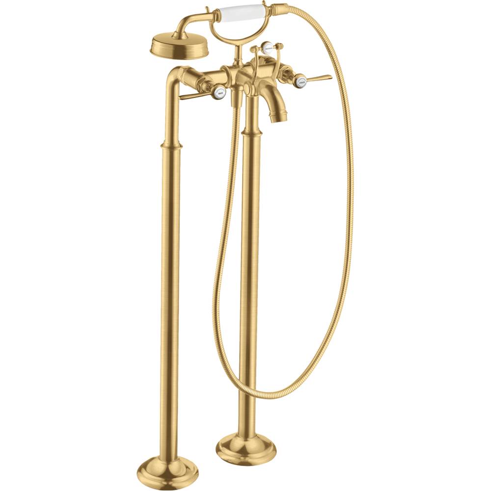 Axor Montreux 2-Handle Freestanding Tub Filler Trim with Lever Handles and 1.8 GPM Handshower in Brushed Gold Optic