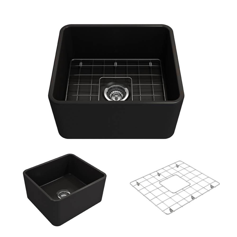 BOCCHI Classico Farmhouse Apron Front Fireclay 20 in. Single Bowl Kitchen Sink with Protective Bottom Grid and Strainer in Matte Black