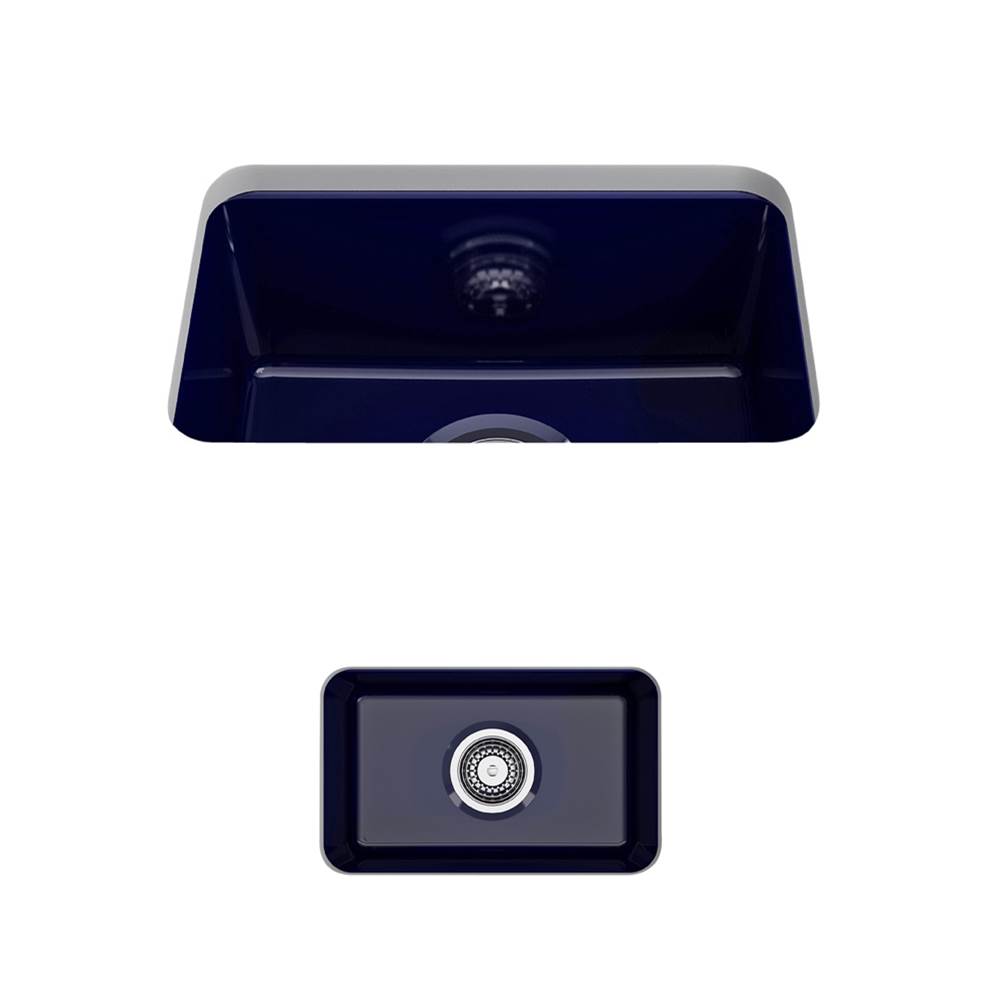BOCCHI Sotto Dual-mount Fireclay 12 in. Single Bowl Bar Sink with Strainer in Sapphire Blue