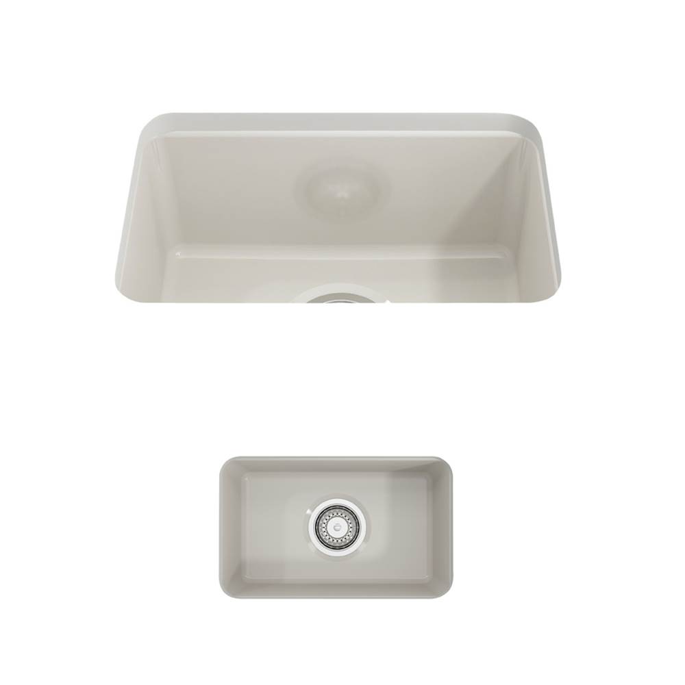 BOCCHI Sotto Dual-mount Fireclay 12 in. Single Bowl Bar Sink with Strainer in Biscuit