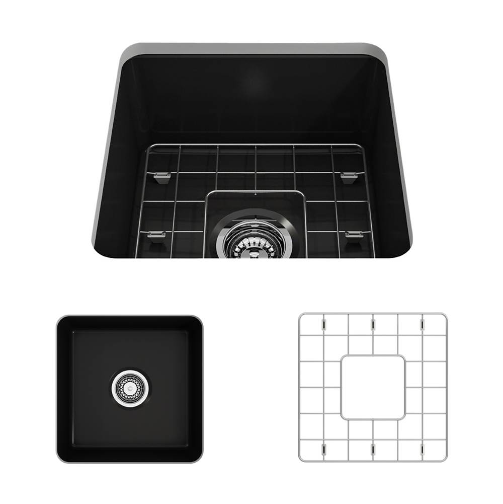 BOCCHI Sotto Dual-mount Fireclay 18 in. Single Bowl Bar Sink with Protective Bottom Grid and Strainer in Matte Black