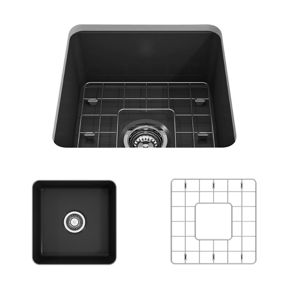 BOCCHI Sotto Dual-mount Fireclay 18 in. Single Bowl Bar Sink with Protective Bottom Grid and Strainer in Matte Dark Gray