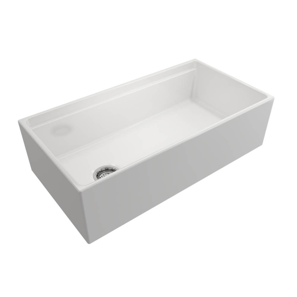 BOCCHI Contempo Step-Rim Apron Front Fireclay 36 in. Single Bowl Kitchen Sink with Integrated Work Station & Accessories in White