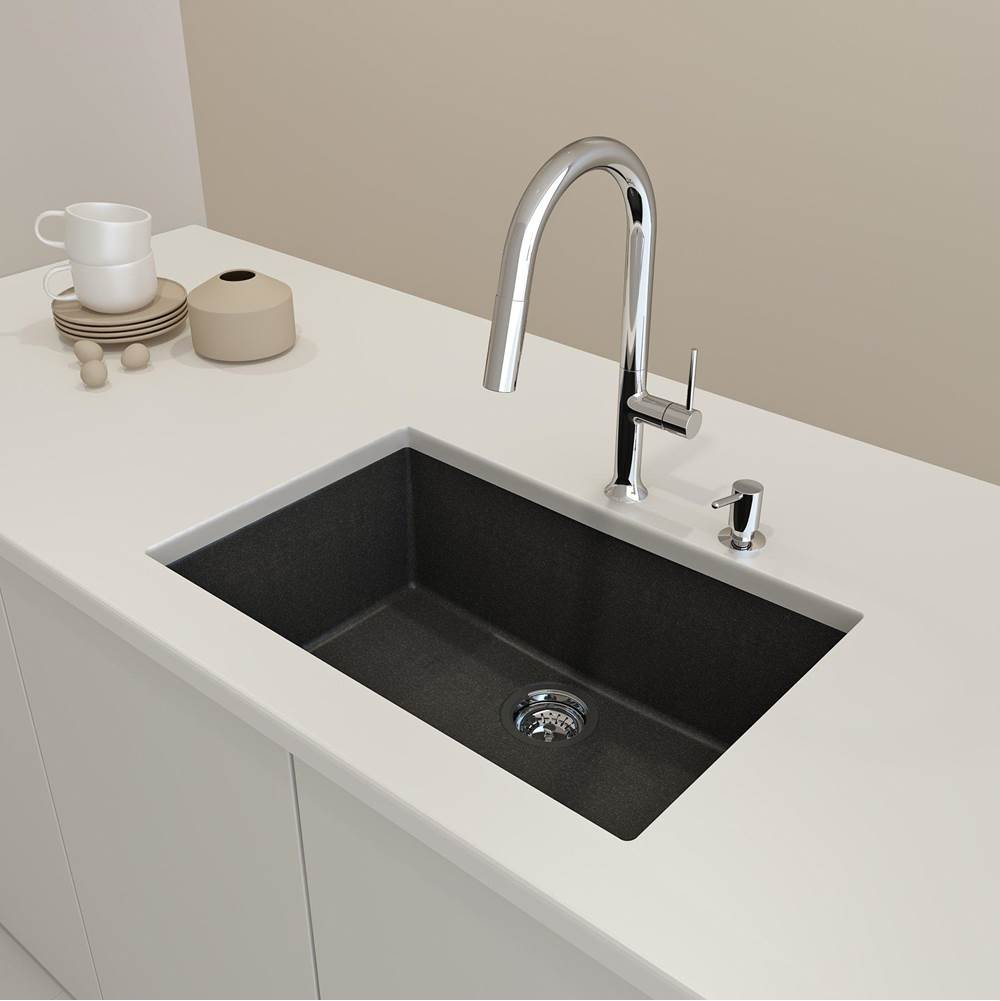 BOCCHI Campino Uno Dual-Mount 27''. Single Bowl Granite Composite Kitchen Sink in Metallic Black