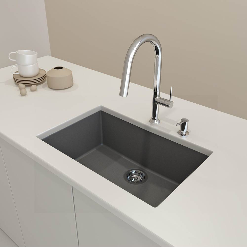 BOCCHI Campino Uno Dual-Mount 27''. Single Bowl Granite Composite Kitchen Sink in Concrete Gray