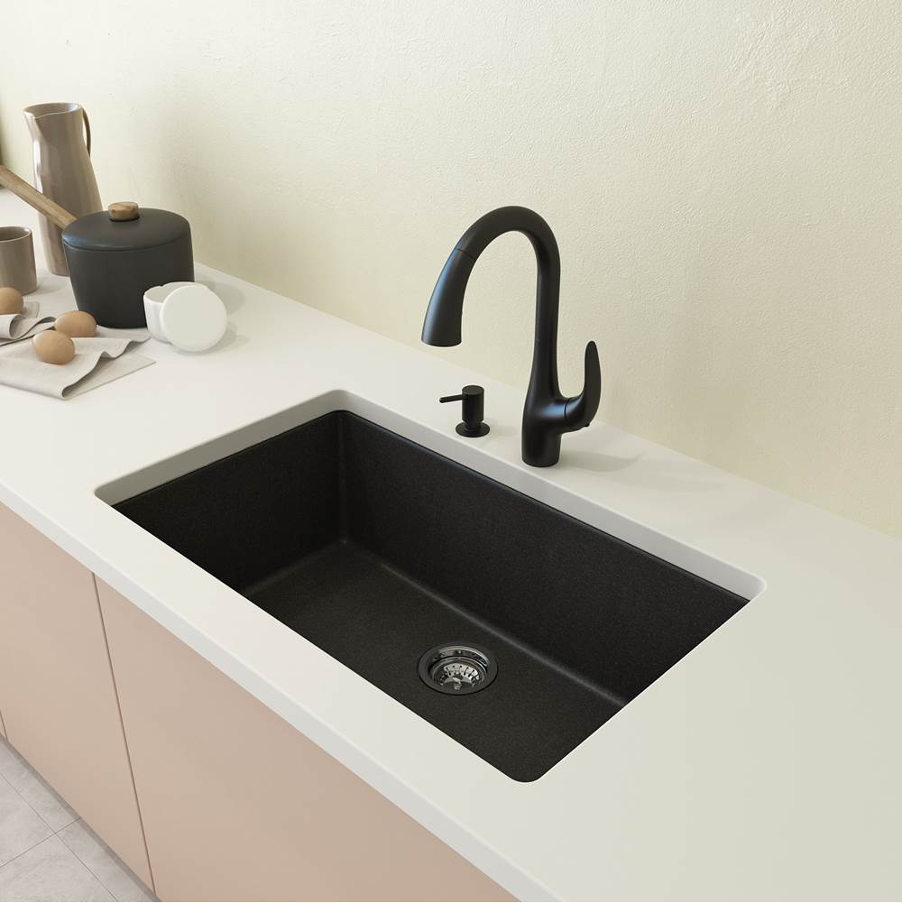 BOCCHI Campino Uno Dual Mount Granite Composite 33 in. Single Bowl Kitchen Sink with Strainer in Metallic Black