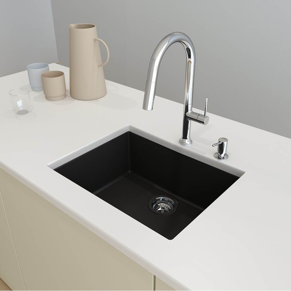 BOCCHI Campino Uno Dual Mount Granite Composite 24 in. Single Bowl Kitchen Sink with Strainer in Matte Black