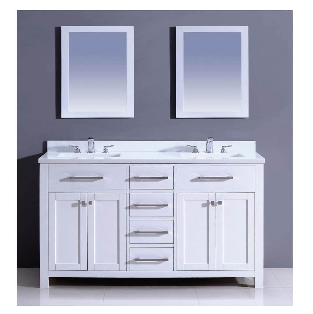 Dawn Pure White quartz 1'' thickness countertop with 2 undermount ceramic sinks and 3 prec