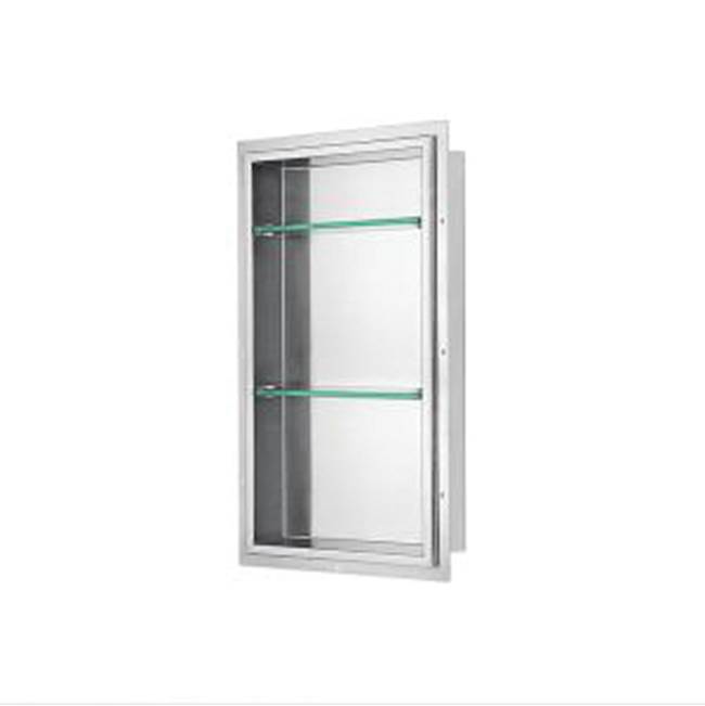 Dawn Stainless Steel Framed Shower Niche; Size: 14''L x 4-3/8''W x 36''H; Matte Black comes with 2 glass shelves NIGS1404MB