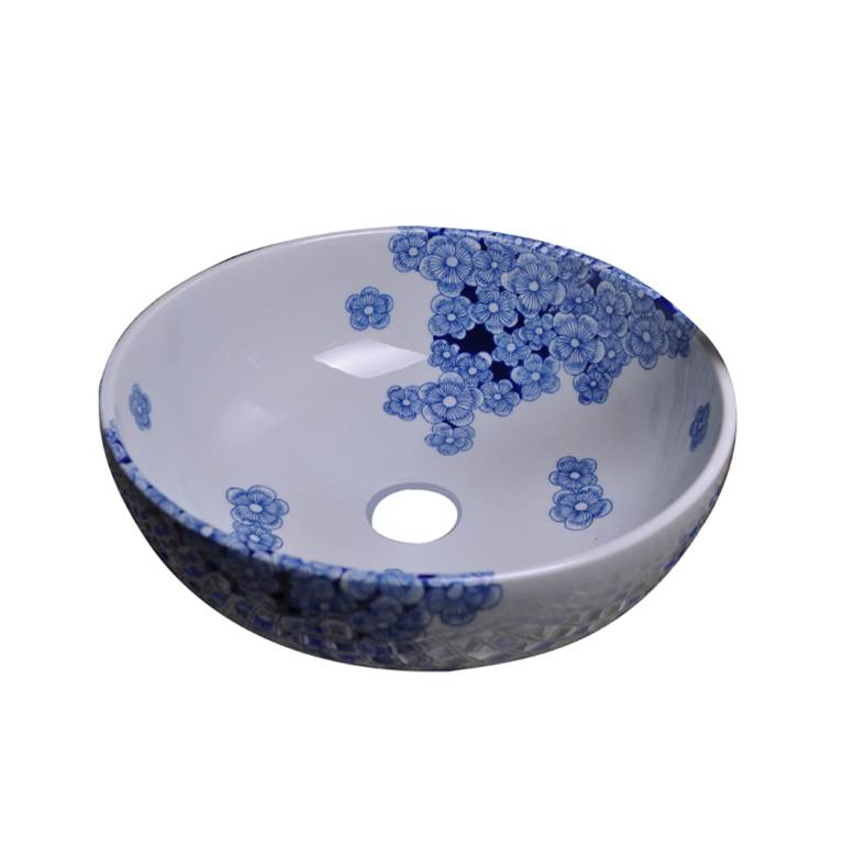Dawn Dawn® Ceramic, hand-painted vessel sink-round shape, Blue and white