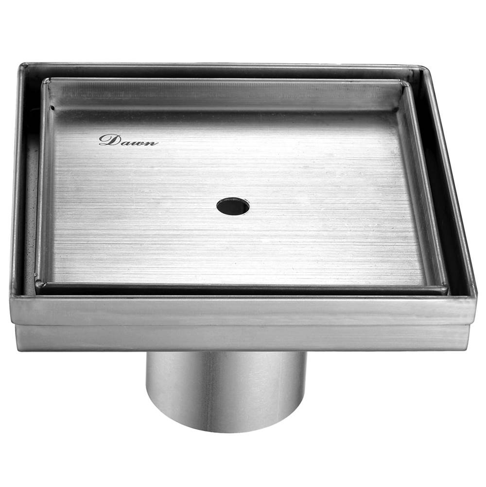 Dawn Shower square drain --18G, 304 type stainless steel, polished, satin finish: 5''L x 5''W x 2''D