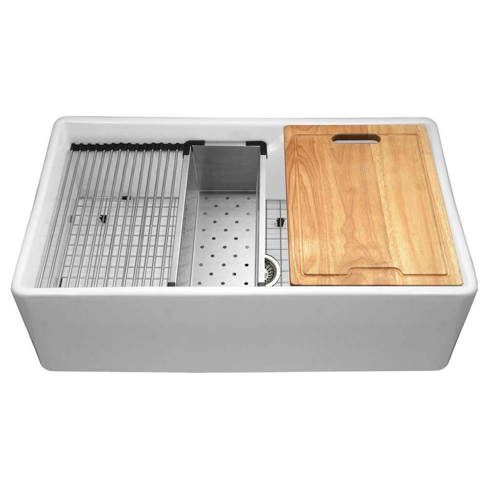 Hamat Apron-Front Fireclay Workstation Single Bowl Kitchen Sink, Matte Grey
