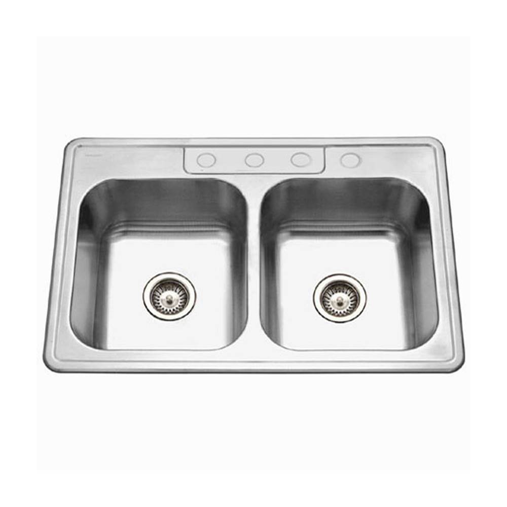 Hamat Topmount Stainless Steel 4-hole 50/50 Double Bowl Kitchen Sink, 9'' Deep