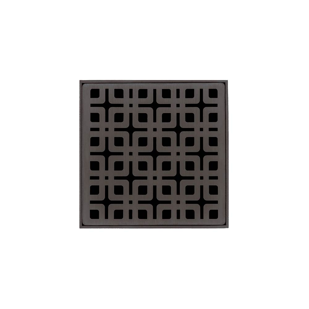 Infinity Drain 4'' x 4'' KD 4 Complete Kit with Link Pattern Decorative Plate in Oil Rubbed Bronze with Cast Iron Drain Body for Hot Mop, 2'' Outlet