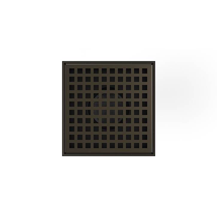 Infinity Drain 5'' x 5'' LQD 5 Squares Pattern Complete Kit in Oil Rubbed Bronze with ABS Bonded Flange, 2'', 3'' and 4'' Outlet