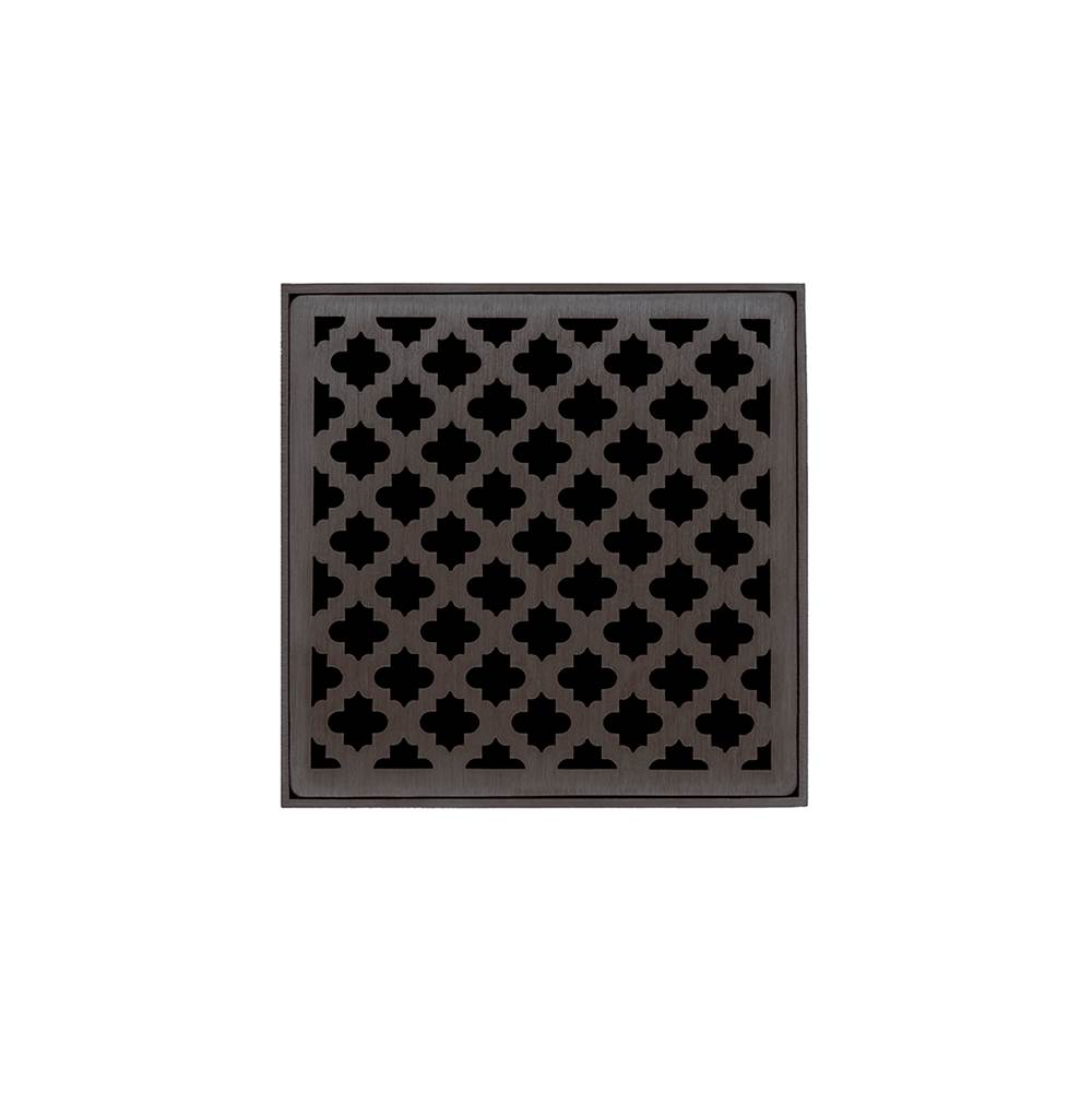 Infinity Drain 5'' x 5'' MD 5 Complete Kit with Moor Pattern Decorative Plate in Oil Rubbed Bronze with Cast Iron Drain Body for Hot Mop, 2'' Outlet