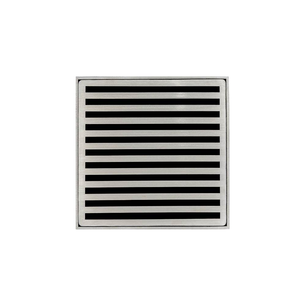 Infinity Drain 5'' x 5'' Strainer with Lines Pattern Decorative Plate and 2'' Throat in Satin Stainless for ND 5