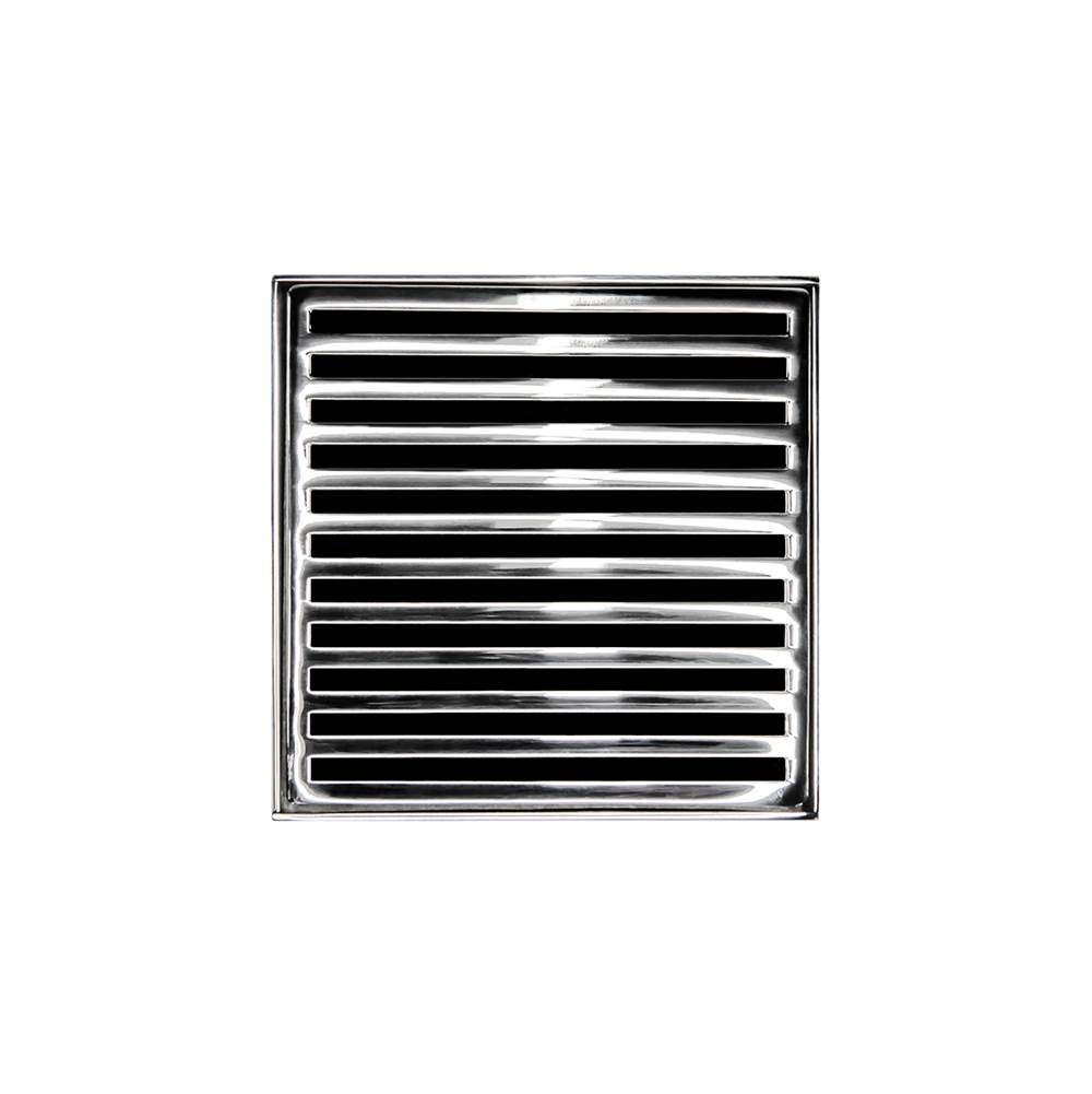 Infinity Drain 5'' x 5'' ND 5 Complete Kit with Lines Pattern Decorative Plate in Polished Stainless with ABS Drain Body, 2'' Outlet
