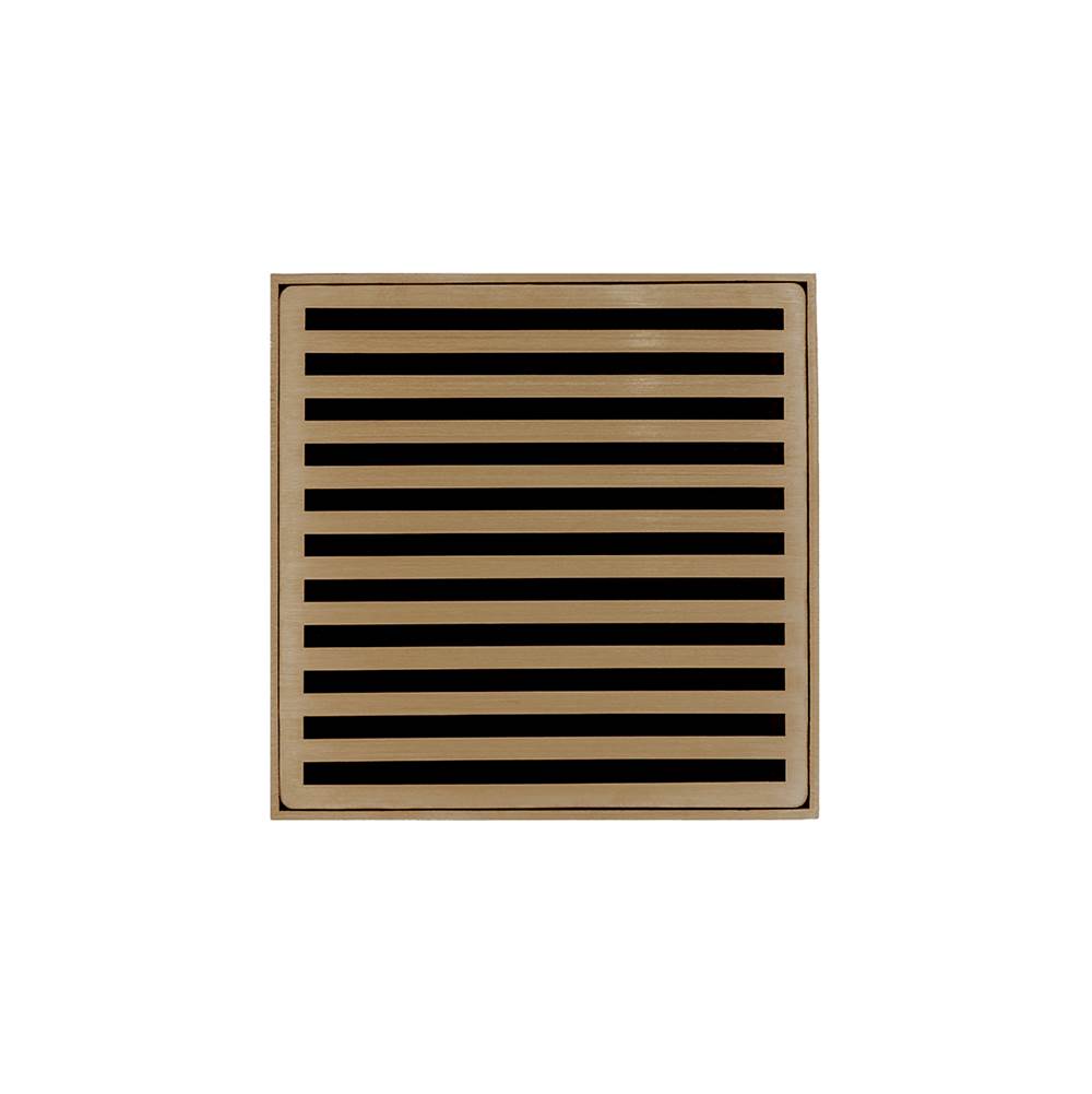 Infinity Drain 5'' x 5'' ND 5 Complete Kit with Lines Pattern Decorative Plate in Satin Bronze with ABS Drain Body, 2'' Outlet
