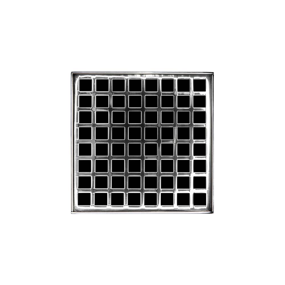 Infinity Drain 5'' x 5'' QD 5 Complete Kit with Squares Pattern Decorative Plate in Polished Stainless with Cast Iron Drain Body for Hot Mop, 2'' Outlet