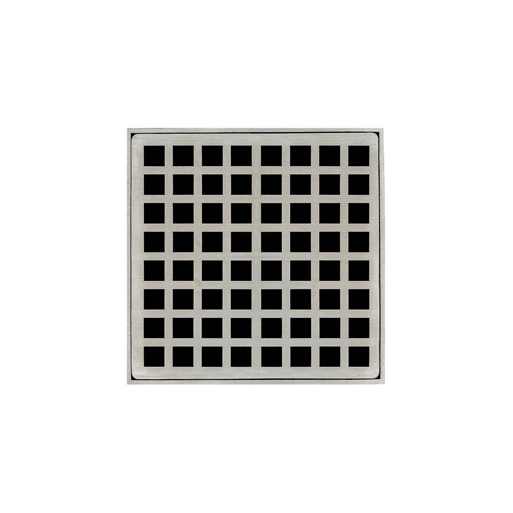 Infinity Drain 5'' x 5'' QD 5 Complete Kit with Squares Pattern Decorative Plate in Satin Stainless with Cast Iron Drain Body for Hot Mop, 2'' Outlet
