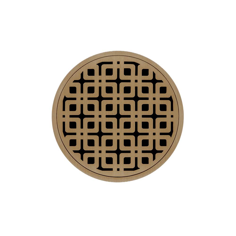 Infinity Drain 5'' Round RKDB 5 Complete Kit with Link Pattern Decorative Plate in Satin Bronze with ABS Bonded Flange Drain Body, 2'', 3'' and 4'' Outlet
