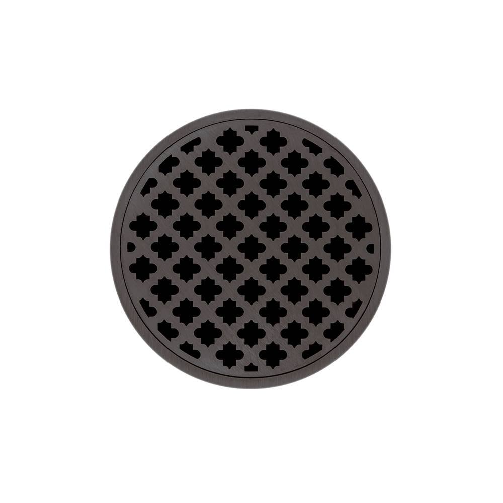 Infinity Drain 5'' Round RMD 5 Complete Kit with Moor Pattern Decorative Plate in Oil Rubbed Bronze with PVC Drain Body, 2'' Outlet