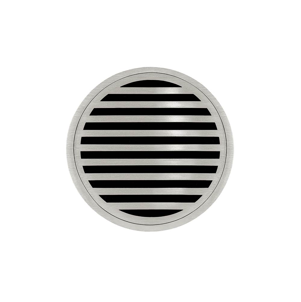 Infinity Drain 5'' Round RND 5 Complete Kit with Lines Pattern Decorative Plate in Satin Stainless with ABS Drain Body, 2'' Outlet