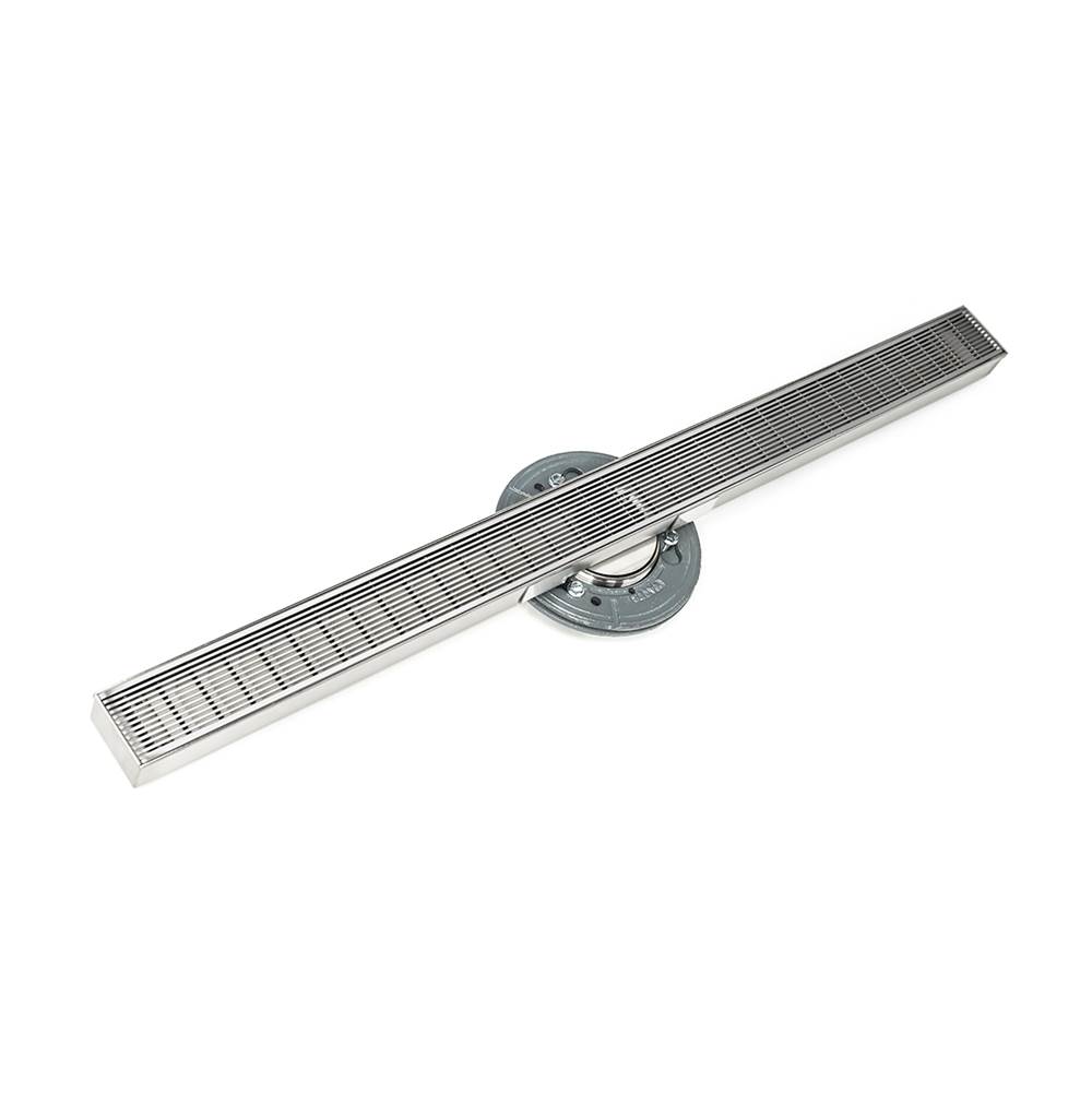 Infinity Drain 60'' S-Stainless Steel Series High Flow Complete Kit with 2 1/2'' Wedge Wire Grate in Polished Stainless with Cast Iron Drain Body, 3'' No Hub Outlet