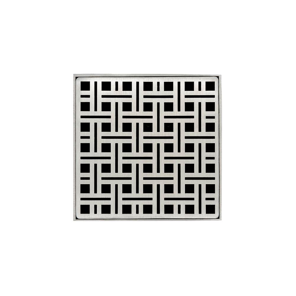 Infinity Drain 5'' x 5'' VD 5 High Flow Complete Kit with Weave Pattern Decorative Plate in Satin Stainless with PVC Drain Body, 3'' Outlet
