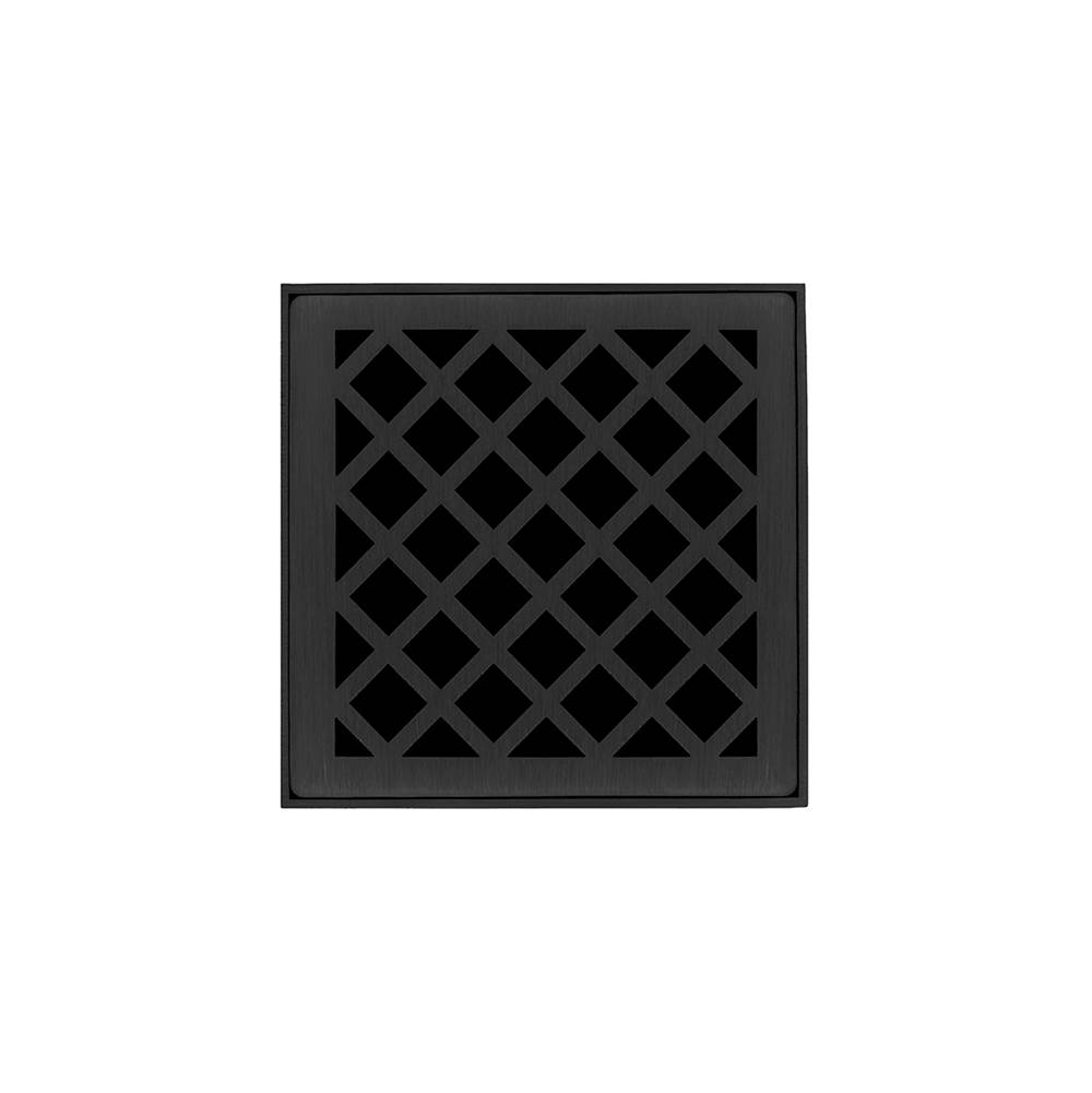 Infinity Drain 4'' x 4'' Strainer with Criss-Cross Pattern Decorative Plate and 2'' Throat in Matte Black for XD 4