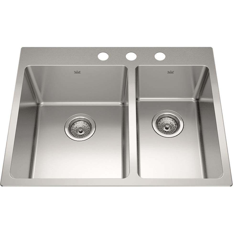 Kindred Brookmore 27-in LR x 20.9-in FB x 9-in DP Drop in Double Bowl Stainless Steel Sink, BCL2127R-9-3N