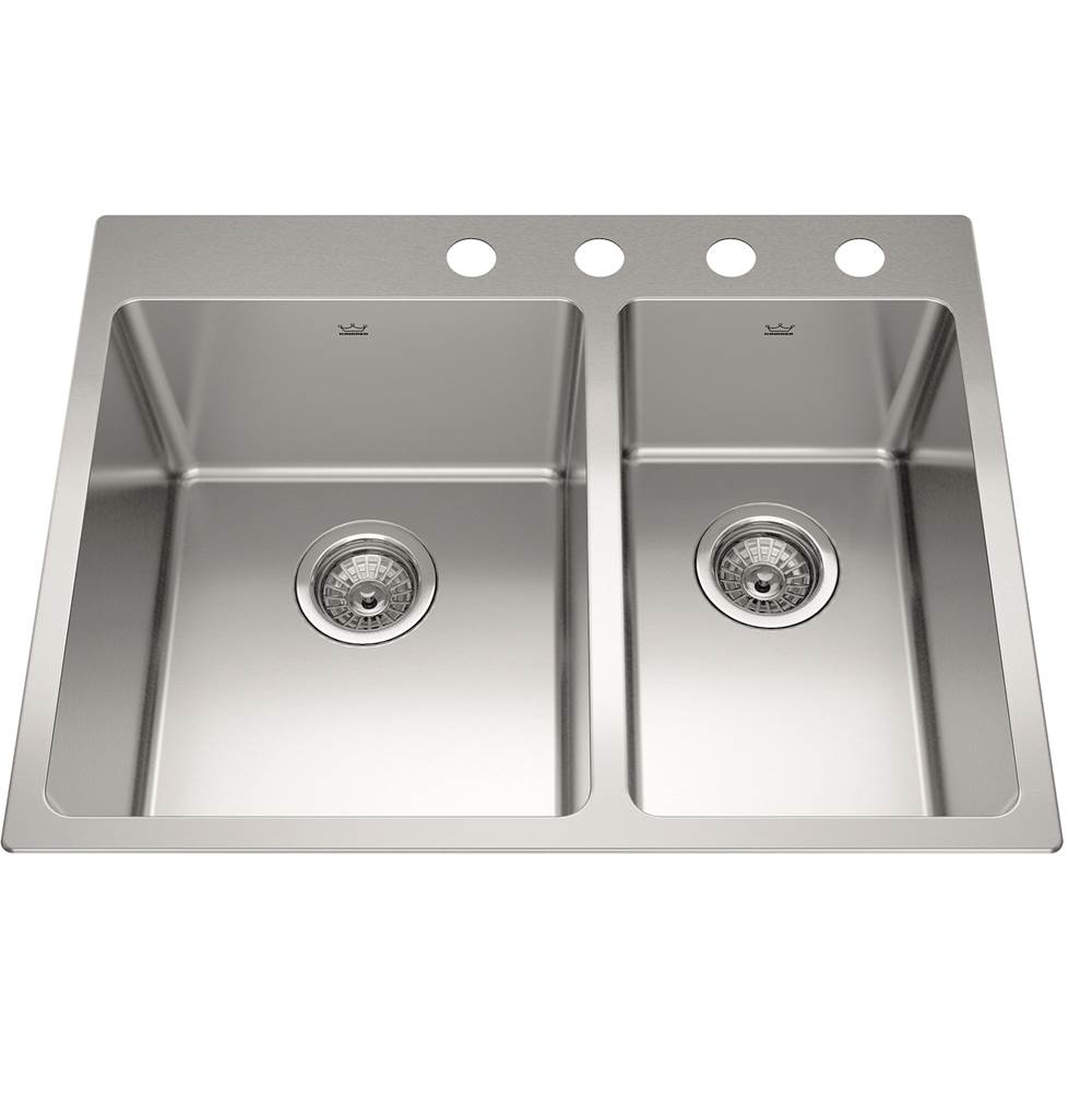Kindred Brookmore 27-in LR x 20.9-in FB x 9-in DP Drop in Double Bowl Stainless Steel Sink, BCL2127R-9-4N
