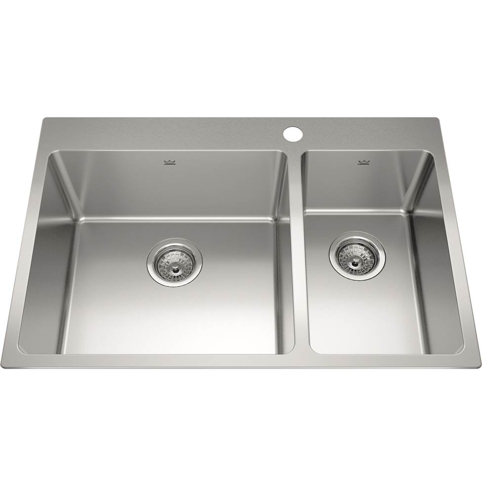 Kindred Brookmore 31-in LR x 20.9-in FB x 9-in DP Drop in Double Bowl Stainless Steel Sink, BCL2131R-9-1N