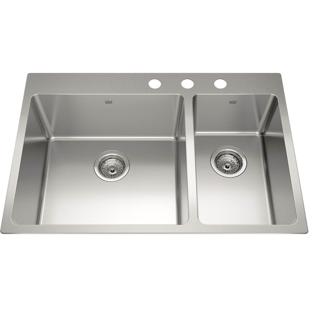 Kindred Brookmore 31-in LR x 20.9-in FB x 9-in DP Drop in Double Bowl Stainless Steel Sink, BCL2131R-9-3N